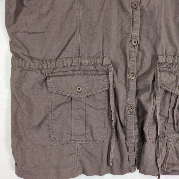 Caribbean Joe Women's XL Button Up Tunic Shirt, Brown Safari Cargo 3/4 Sleeve - Picture 4 of 6